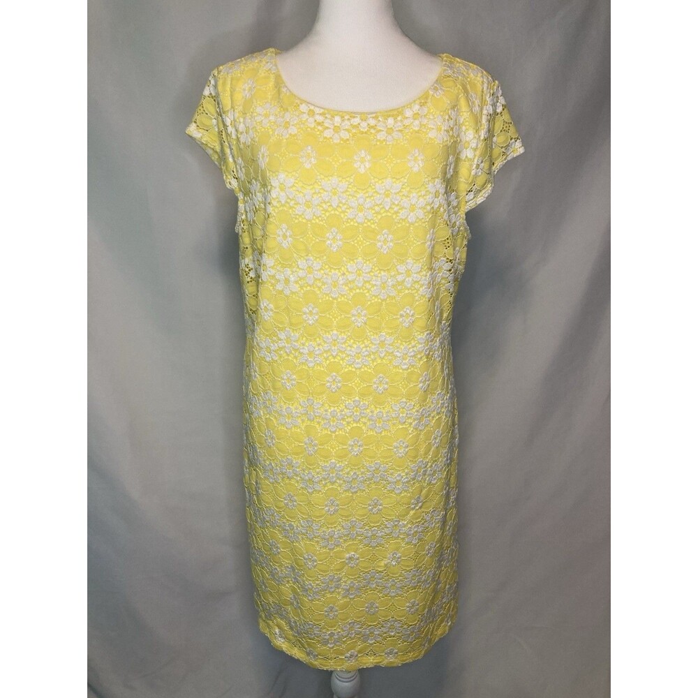 Yellow Floral Lace Dress Womens 16 Sheath Whimsical Kawaii Twee Coquette - Picture 1 of 15